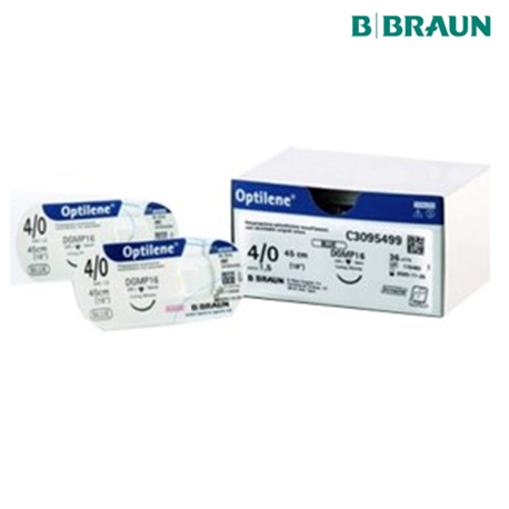 B Braun Optilene Sutures 4/0 45cm, DS16, 3/8 Circle Reverse Cut, 36pcs/box